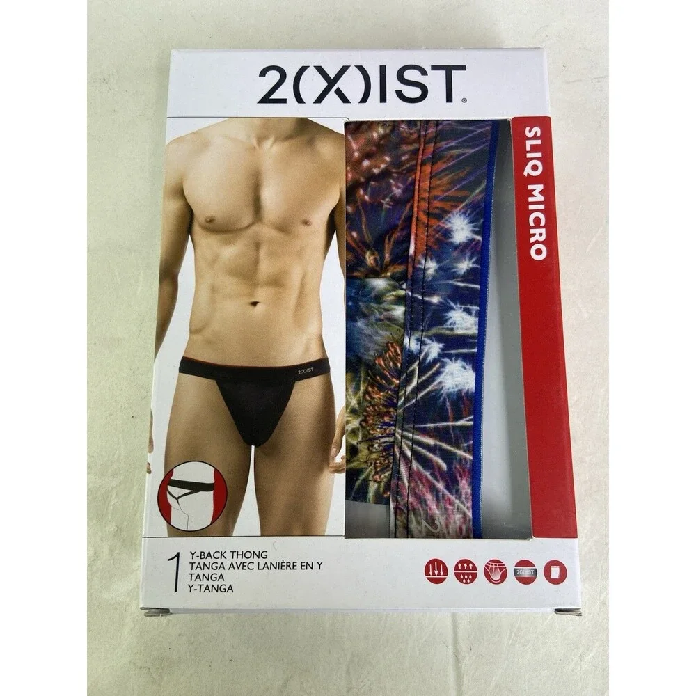 2xist Sliq Micro Y-Back Thong Underwear Geometric Print Mens Size M